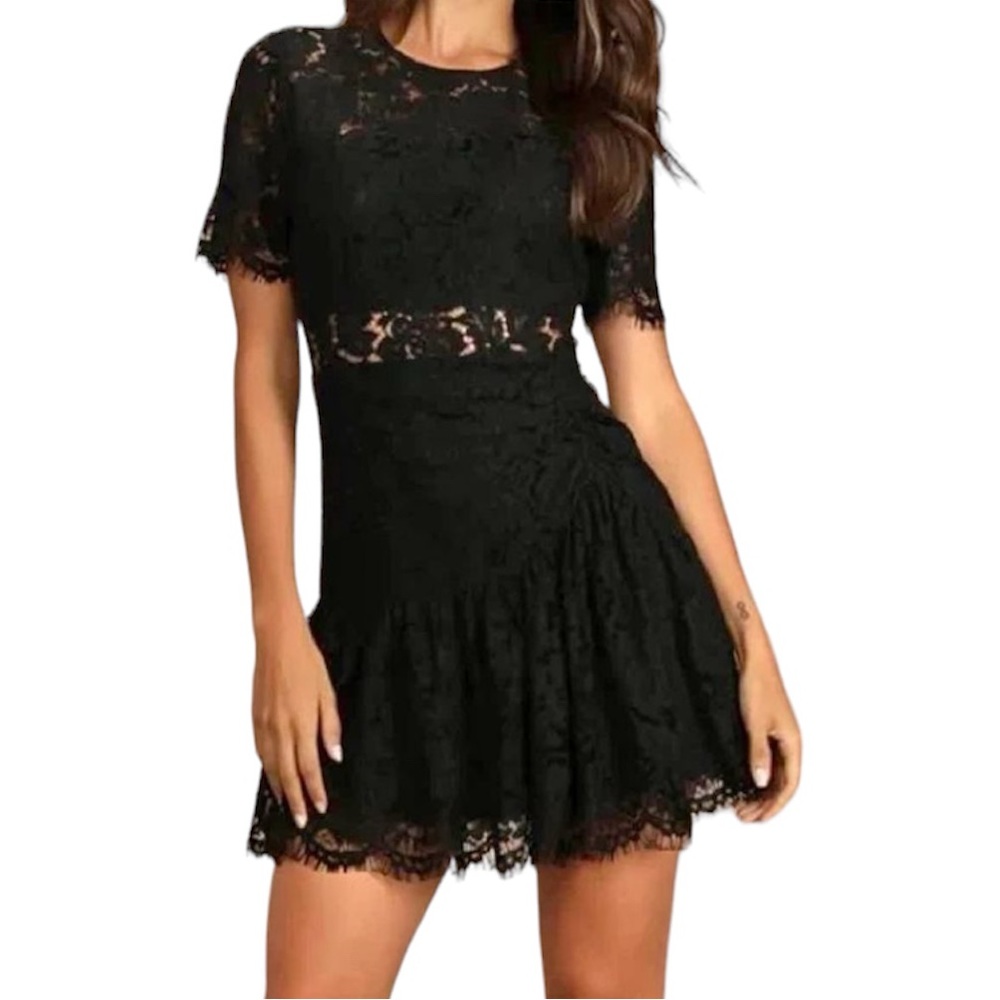 Lulus Celebratory Looks Black Lace Mini Dress Medium